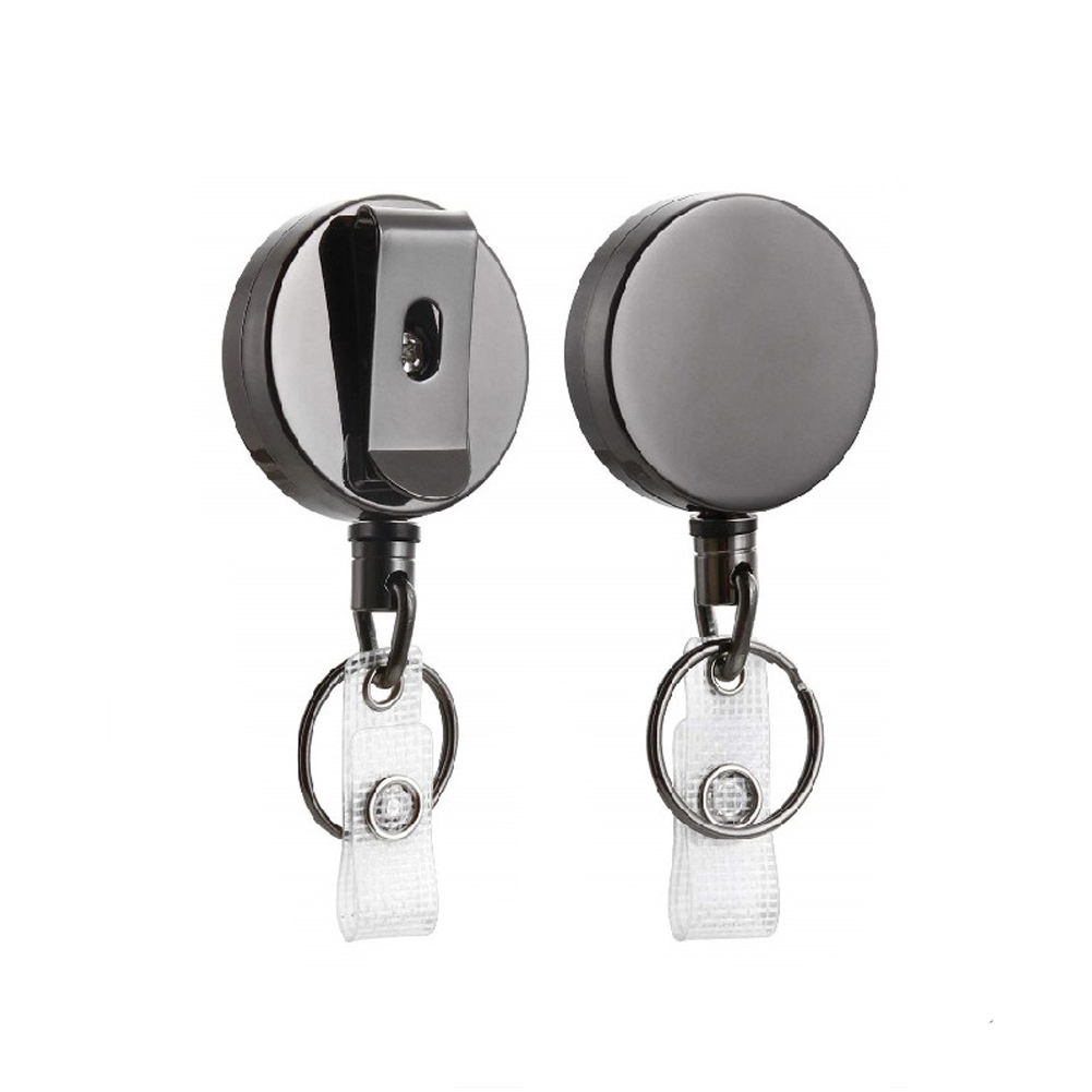2Pcs Badge Holder Reel Heavy Duty Recoil ID Belt Office Metal Clip Key Ring Name Card Lanyard Pull Retractable Keychain