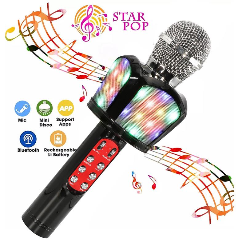 AX818 Draagbare Bluetooth Karaoke Microfoon Draadloze Microfoon W/Kleurrijke Light Speaker Handheld Microfoon Voor Verjaardag Thuis Party