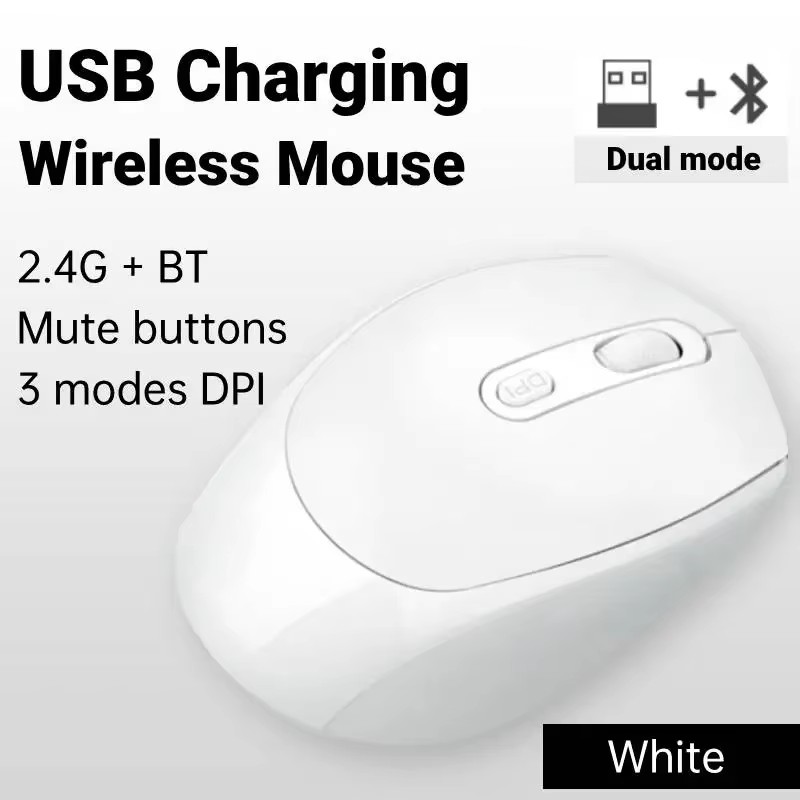 Draadloze muis Oplaadbare gamermuis Dubbele modi Bluetooth-compatibel 2.4G USB Mute-muizen voor laptop Pad Tablet Macbook Mause: WHITE