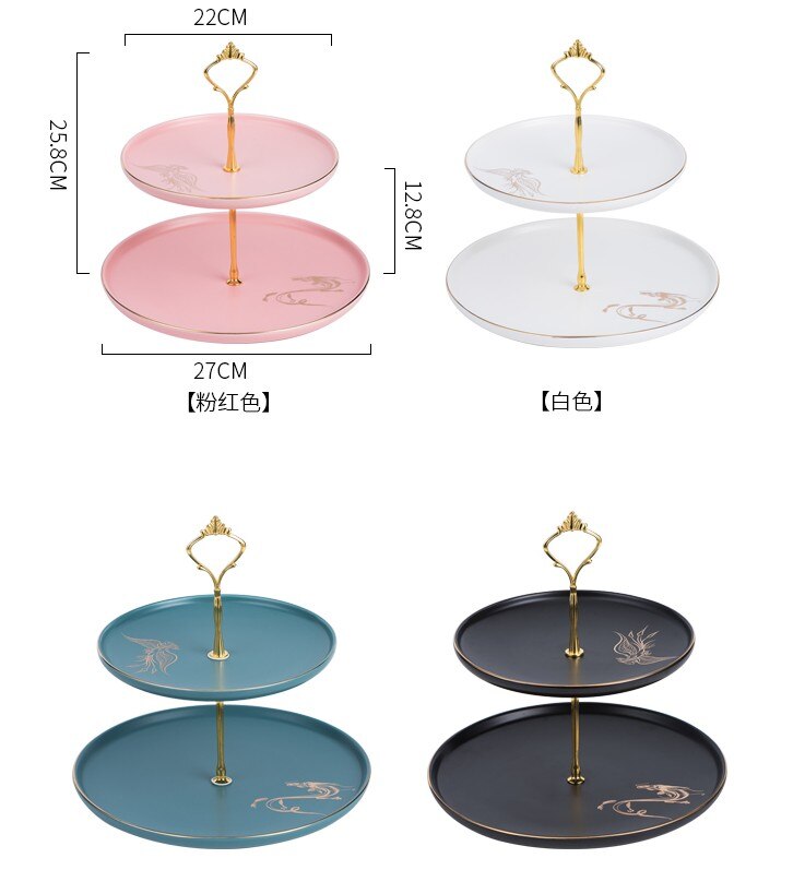 Tårtfat 2- lager tårthylla bröllopsfödelsedagsfest inredning kök dessertbricka fruktfat