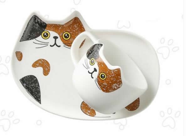 Bonito dos desenhos animados gato cerâmica xícara de café simples diversão tarde xícara de chá placa: orange black