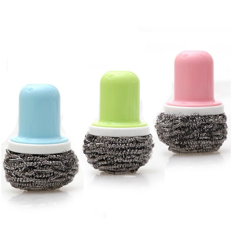 Met Handvat Keuken Schoonmaken Tool multi-color Ronde Vervangbare Handvat Staal Bal Borstel Sterke Decontaminatie Wassen Pot