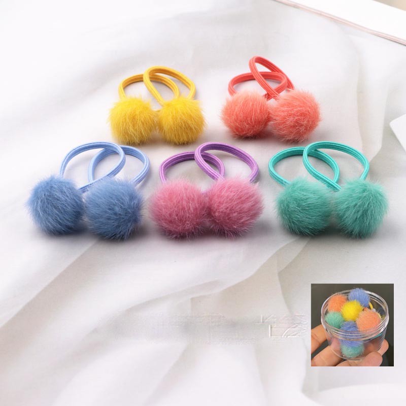 10 unids/set invierno pequeñas gomas para el pelo con pompón para bebe bolas gomillas pelo niña elasticas coles para cabello niña por lote elasticos para el pelo coleteros niña pom pom rabas pelo colets para cabello