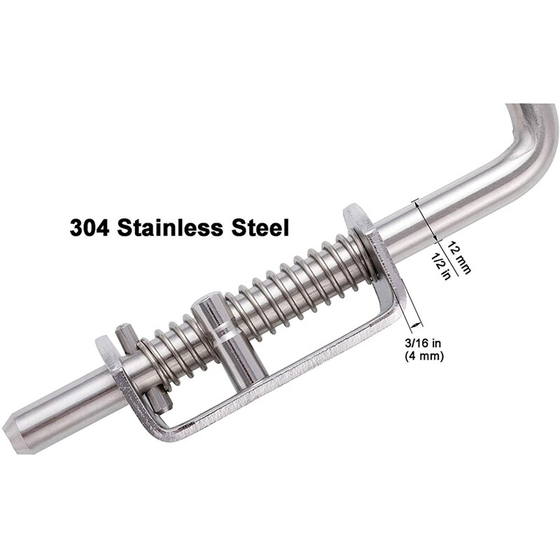 304 Stainless Steel 6.5inch Spring Pin Latch Lock Assembly for Doors Cabinets and Utility Trailer Gate - Heavy Duty