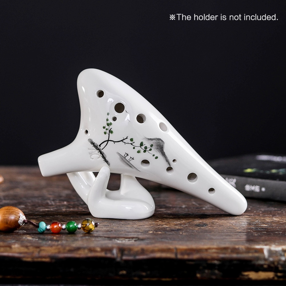 12 Holes Round Head Ceramic Ocarina Alto C Hand Painted Musical Instrument with Lanyard Music Score Protective Bag