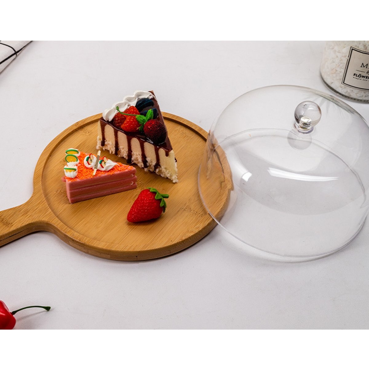 3 Size Transparent Acrylic Round Cake Stand Bamboo Tray Dust Cover Food Cover Dessert Display Stand For Weddings Birthday Decor