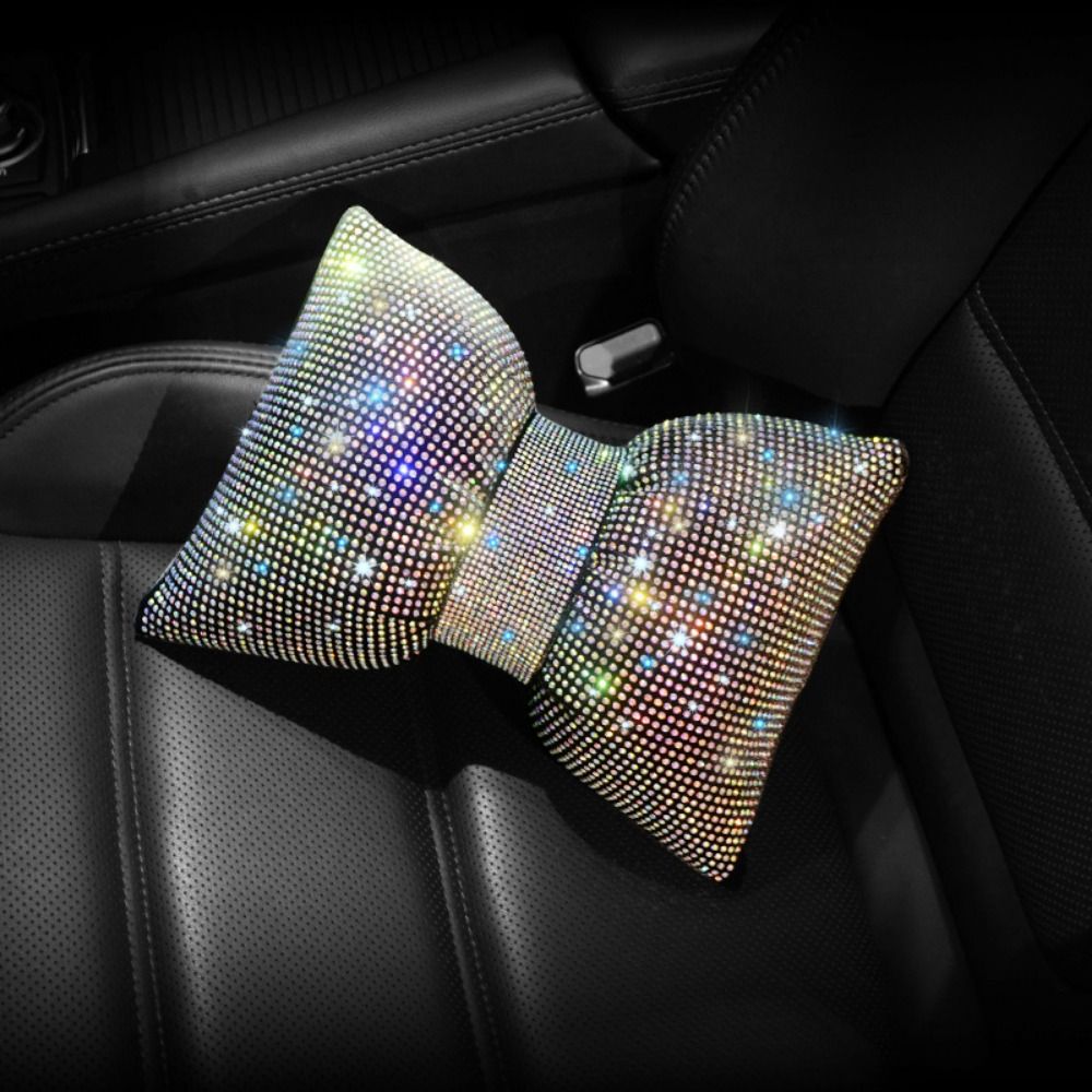 Rhinestone Crystal Bow Car Headrest Bling Neck Rest Crystal Bowknot Car Neck Pillow Ergonomic Multifunctional: GRAY
