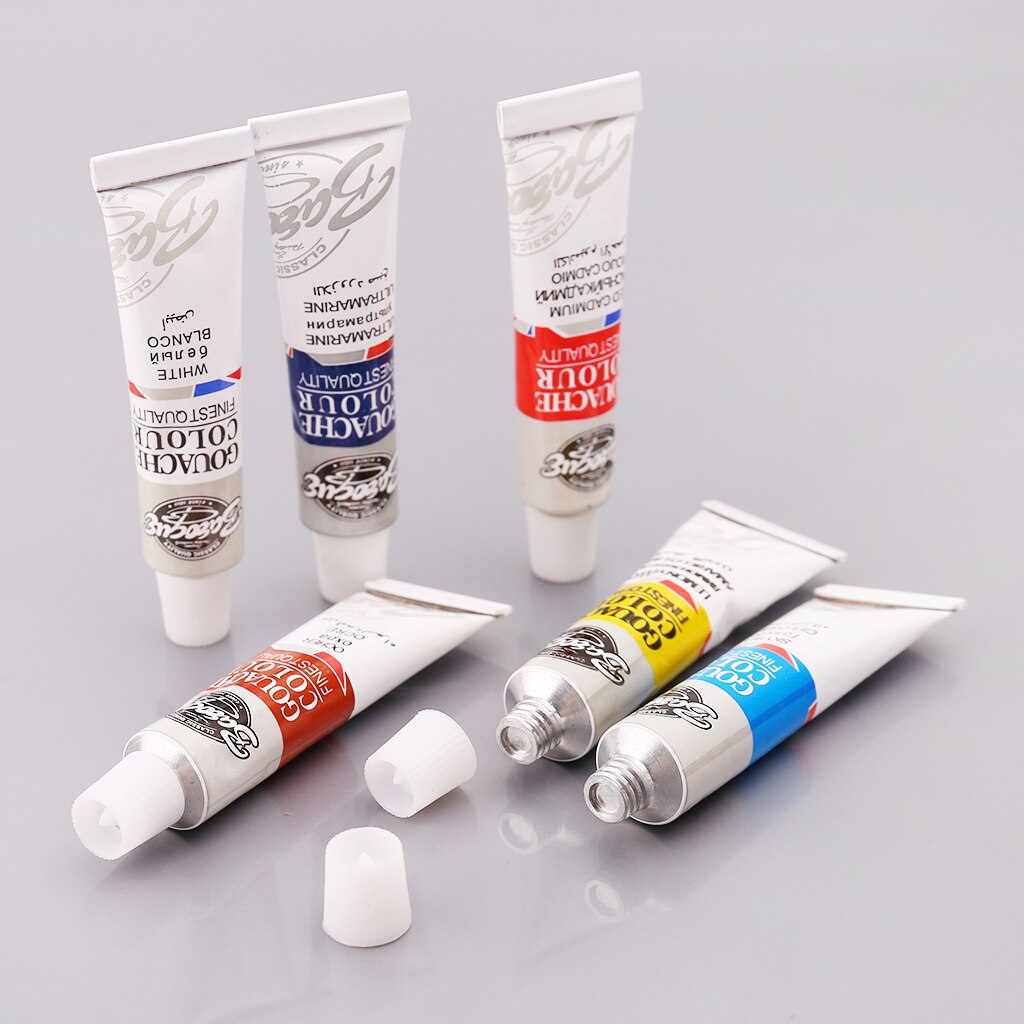 12 Colors Gouache Paint Tubes Set 6ml Draw Painting Pigment Painting With Brush Art Supplies Jan-12