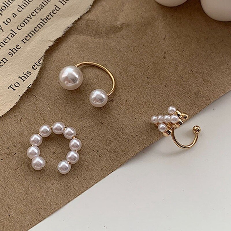 3 Stks/set Minimalistische Parel Oor Manchet Parels Kruis Clip Oorbellen Zonder Piercing Elegante Earcuff Vrouwen Clips Sieraden