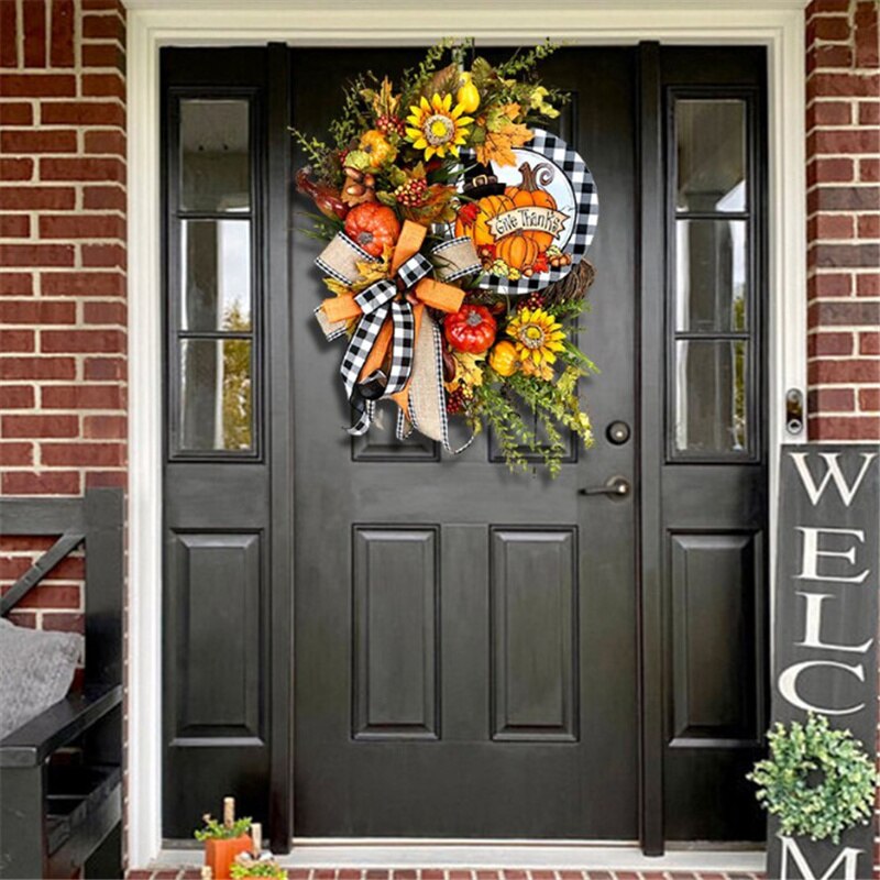 Halloween Herfst Krans Kunstmatige Fall Bladeren Pompoen Deur Teken Voor Huis Tuin Boerderij Decoratie C1