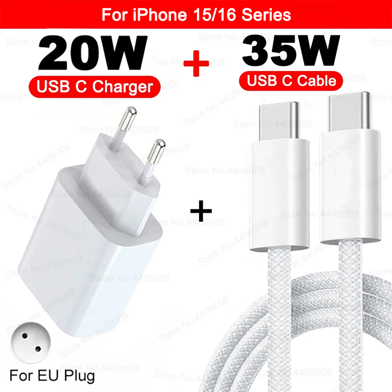 UU. Adaptador de LA UE 20W PD Cargador Rápido Para el iphone 13 12 11 14 15 16 Pro Max Plus USB C Tipo C Cargador de Carga Rápida Cable Accesorios: IL