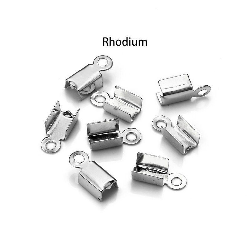 Lot de 200 pièces de perles à sertir pour fermoirs, capuchons d&#39;extrémité de cordon, Clip en cuir et ruban, pliable pour la fabrication de bijoux, connecteurs de collier à faire soi-même: 3.5x9mm / Rhodium