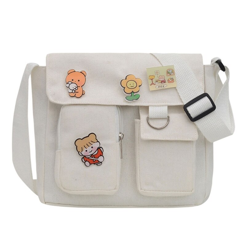 Quadratische umhängetasche für damen, lässige schultertasche mit überschlag und aufnähern, verstellbare träger, messenger bag aus canvas für damen: Blau