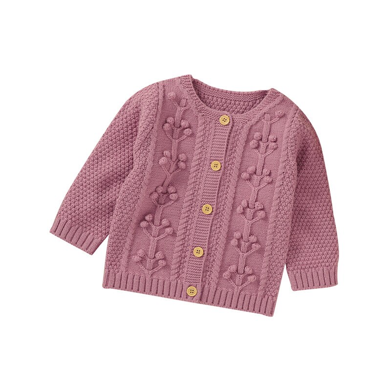 Baby Knitting Sweater Round Neck Long-Sleeve Casual Flower Buttons Girl Autumn Knittwear Top: Pink / 24M