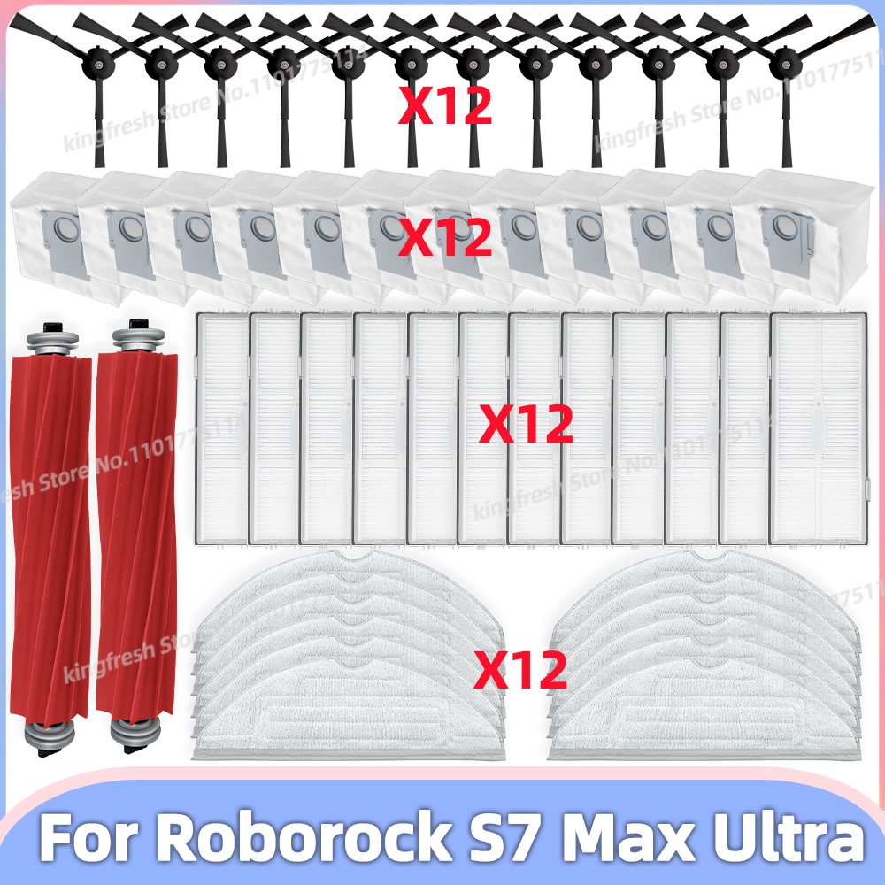 Compatible con Roborock S7 Max Ultra Q100TSC Partes de la Aspiradora Robotica Rodillo Principal Cepa Lateral Filtro HEPA Paño de Limpieza Bolsa de Polvo Replazo Accesorios