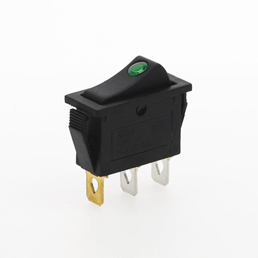 4Pcs KCD3 Rocker Switch ON-OFF 2 Position 3 Pin Electrical equipment With Dot Light Power Switch 16A 250VAC/ 20A 125VAC: Green