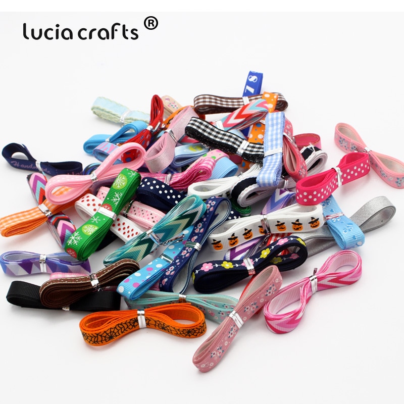 Lucia Ambachten 10 Yards/Lot Willekeurige Gemengde Gedrukt Grosgrain Linten Diy Handgemaakte Cadeau/Wikkelen/Haar Boog Satijn materialen T0202