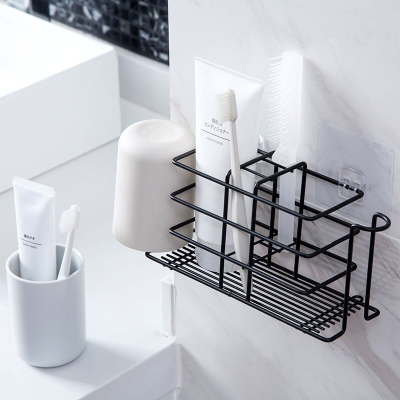 Iron toothbrush rack bathroom punch-free mouthwash cup storage rack wall-mounted toothbrush rack toothbrush holder