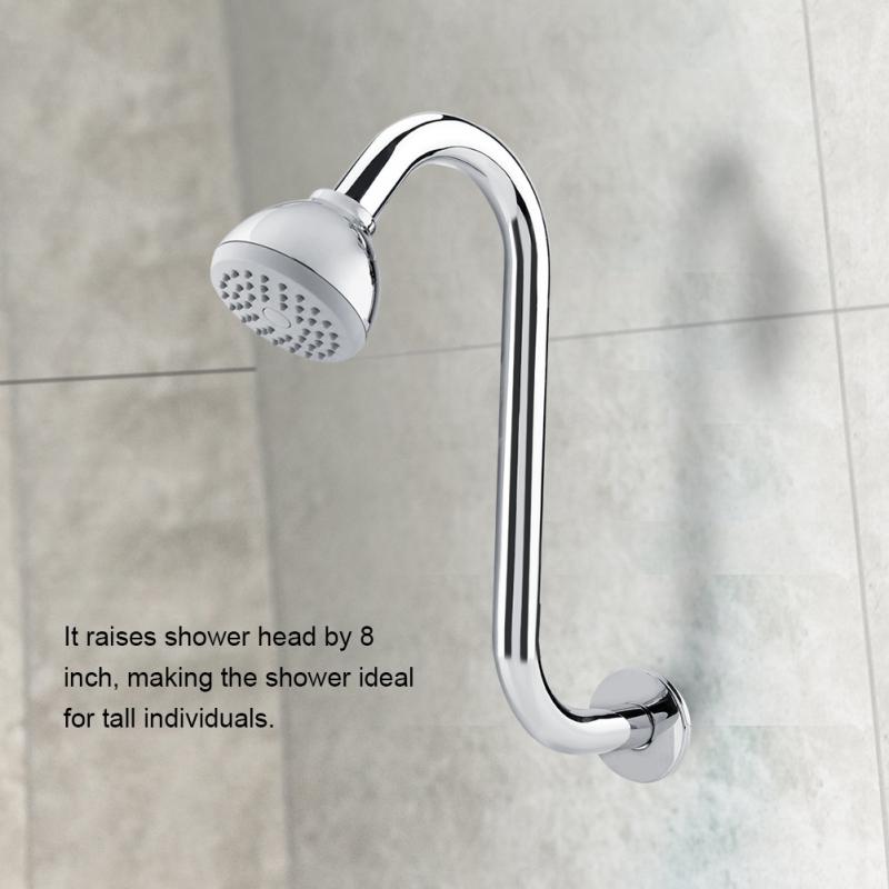 8inch High Rise Extension Stainless Steel S-Curved Goose Neck Shower Arm Chrome Plated for Bathroom Shower