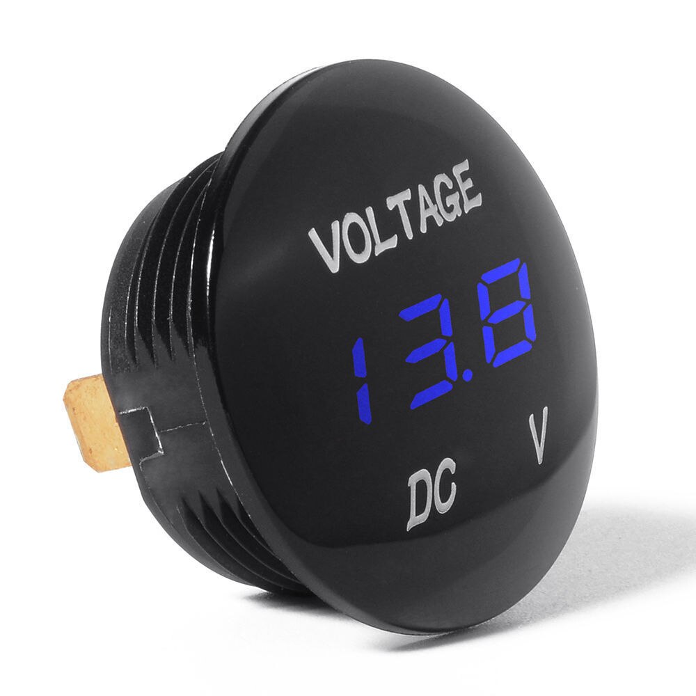 Vandtæt voltmeter bil motorcykel ledet panel digital voltmeter volt spændingsmåler display voltmeter 12v 24v 36v dc 5v-48v: Blå