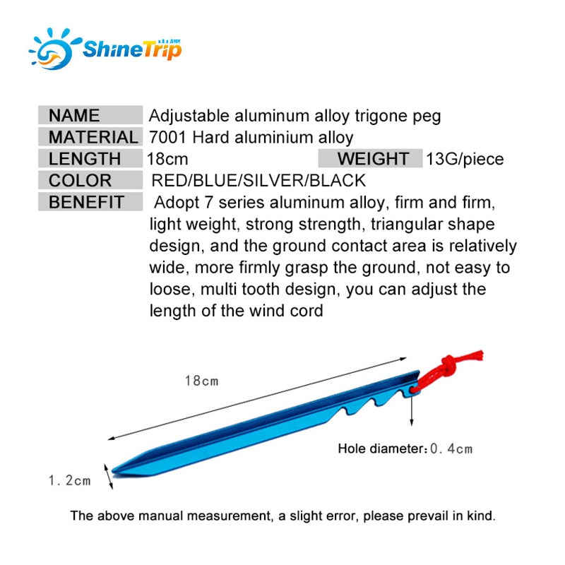 Shineroad pino ajustável para tenda de acampamento, pino de liga de alumínio com ponto de toque de 6 partes, super leve para estaca de acampamento, acessórios para tendas de acampamento