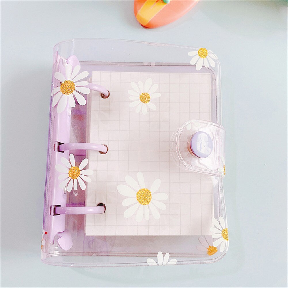 Mini 3 Holes Loose Leaf Notebook Cute Daisy Binder Ring Hand Book File Folder Kawaii Notebook Planner Office School Journals: purple