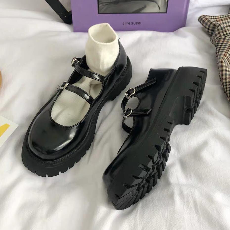 Lolita buty damskie styl japoński Vintage miękkie siostry dziewczyny wysokie obcasy wodoodporna platforma studentka przebranie na karnawał buty: black light / 5