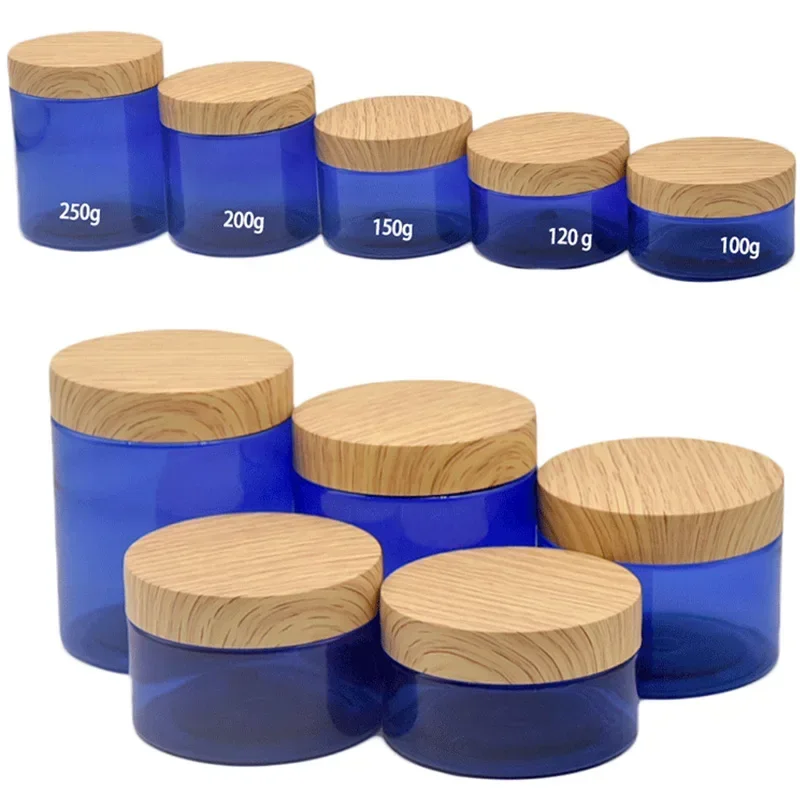 30 Stücke 100/120/150/200/250g Haustier Leere Kunststoffdose Nachahmung Holzmaserung Deckel Gesichtscreme Kosmetikbehälter Wiederverwendbare Nachfüllbare Gläser