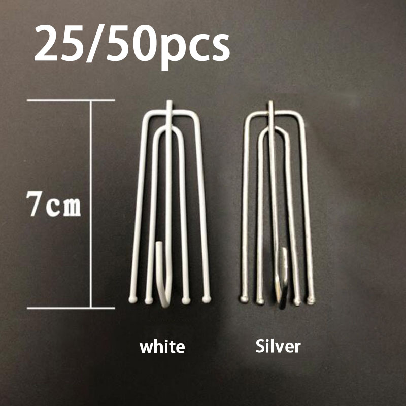 Gancho de cinta de cortina de cuatro tenedores de Metal blanco y plateado, abrazadera de anillo de tela, pistas DIY, gancho individual, decoración de ventana para el hogar, accesorio de cortina D4