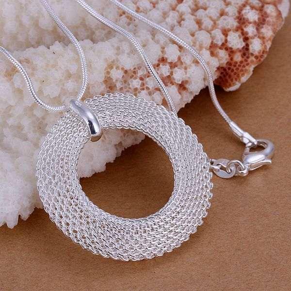 silver color for women pendant cute simple mesh circle necklace wedding jewelry party P054
