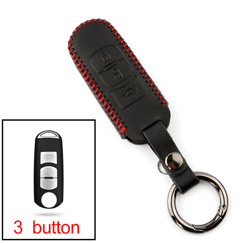 Lederen Auto Remote Key Case Cover Voor Mazda 2 3 6 Atenza Axela Demio CX-5 CX5 CX-3 CX7 CX-9 Accessoires: 3 button  Red