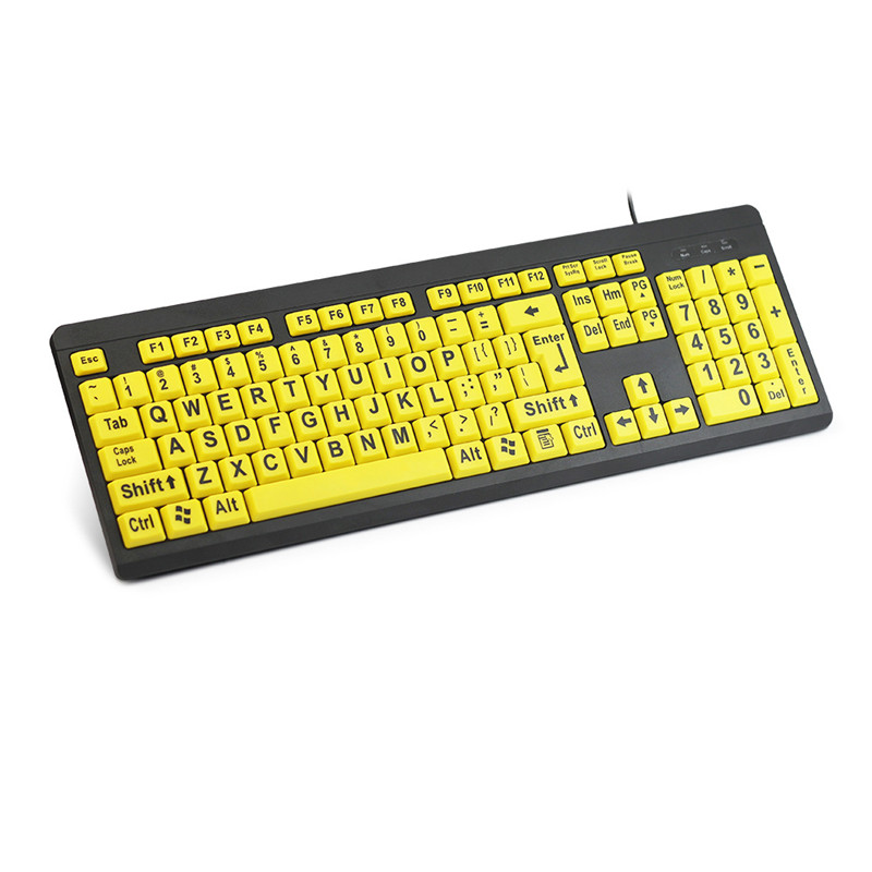 For Students Learn Old Man Style Usb Wired Keyboard With Large Yellow Letters 104 Keys Full Size Keyboard English German Version