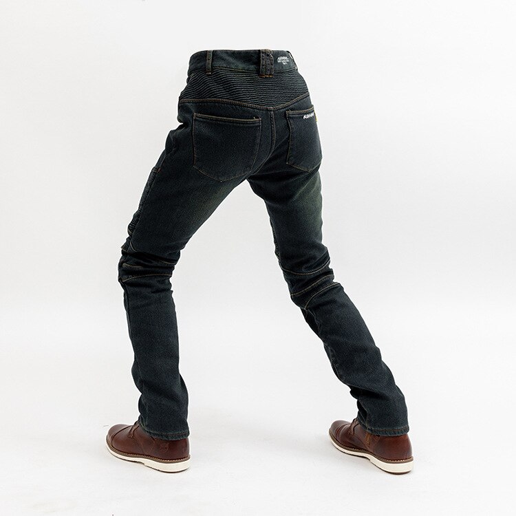Pantalon de cyclisme en velours bleu pour moto, protection des genoux