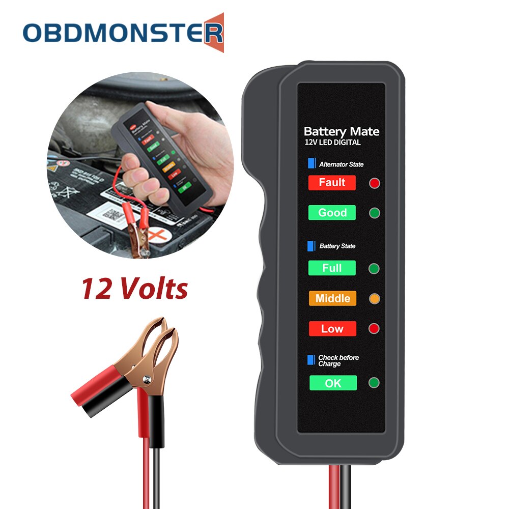 OBDMONSTER 12V Car Battery Tester Vehicle Alternator Test 12 Volt Battery Check Diagnostic Tool for Automobile and Motorcycle