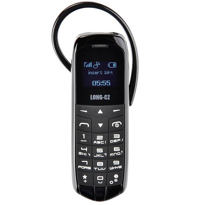 Long-cz  j8 mini bluetooth telefon med håndfri bluetooth dialer bluetooth hovedtelefon funktion fm single micro sim card 3 farver: Sort