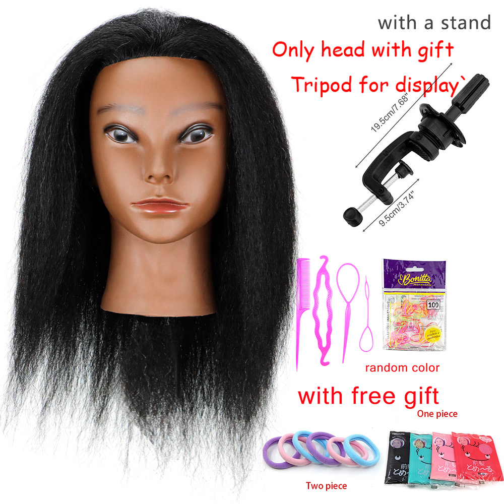 Afro Traininghead głowa manekina z ludzkimi włosami manekin lalka fryzjerstwo głowy treningowe Salon głowa manekina do zaplatania włosów: Bliski Brown
