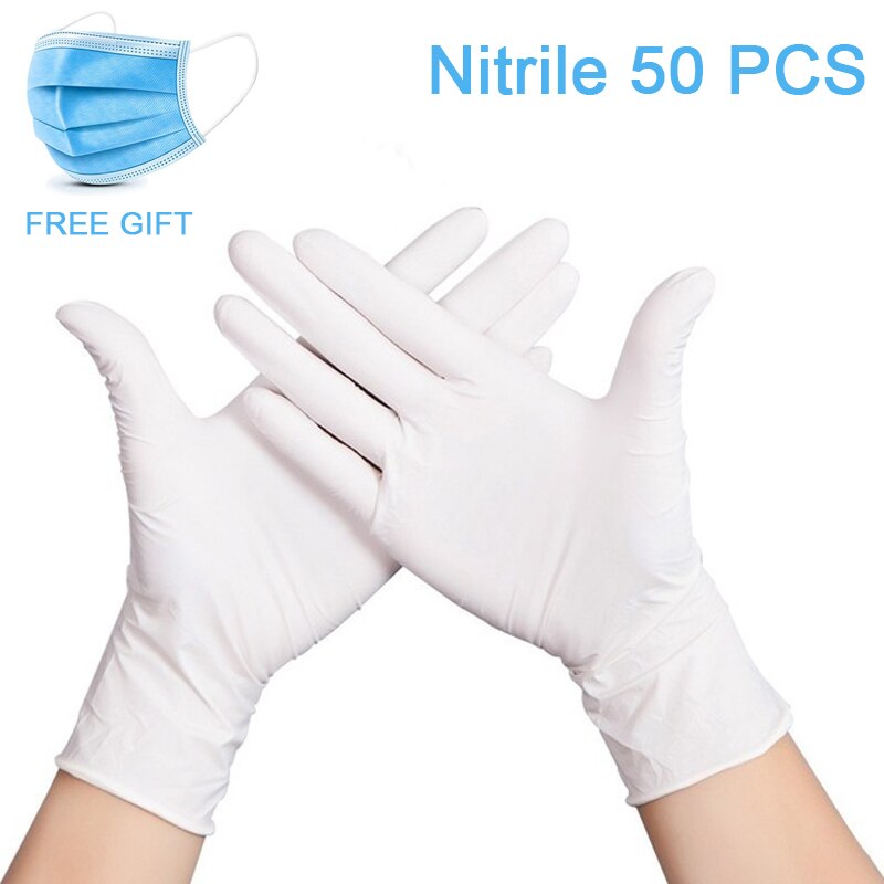 Nitril Handschoenen Перчатки Нетриловые Wegwerp Veiligheid Werkhandschoenen Food Grade Waterdichte Allergie Gratis Monteur Nitril Handschoenen: white 50PCS / L