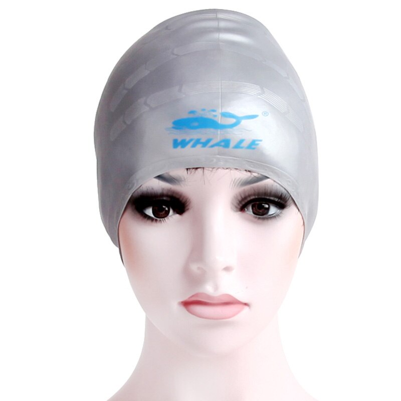 WHALE Men Swimming Caps Silicone Adult Waterproof Women 3D Swimming Hat Cover Protect Ear Pool Bath Cap Badmuts: silver