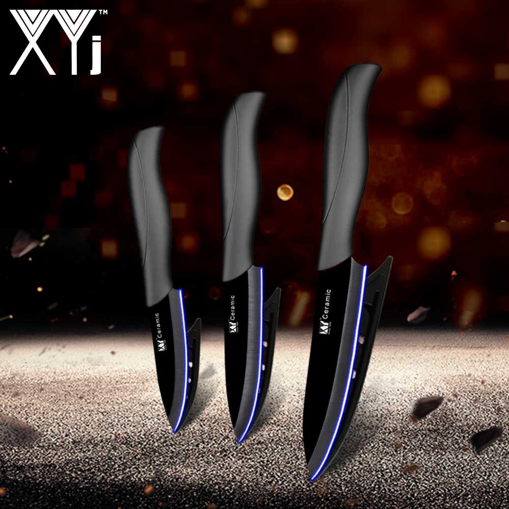 Xyj kök keramiska kniv set 3 " paring 4 " utility 5 " skivare matlagning keramiska knivar skarpt blad bekvämt handtag kockar verktyg: Svart h svart b