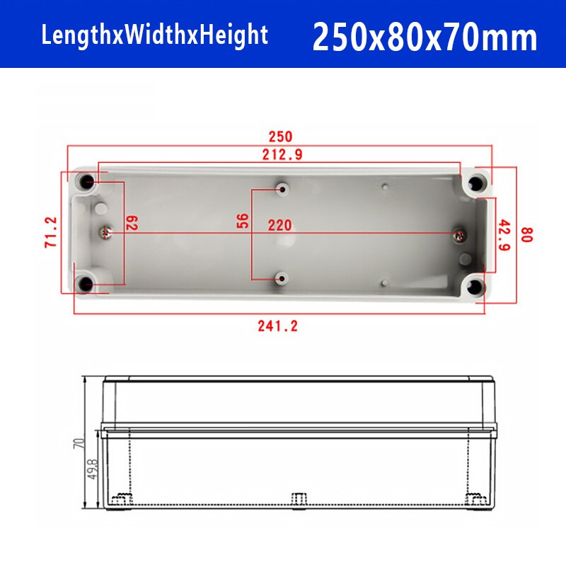 IP67 Waterproof Plastic Enclosure Box Electronic ABS Material Outdoor Junction Box Electrical Project Instrument Case DIY: 250x80x70mm