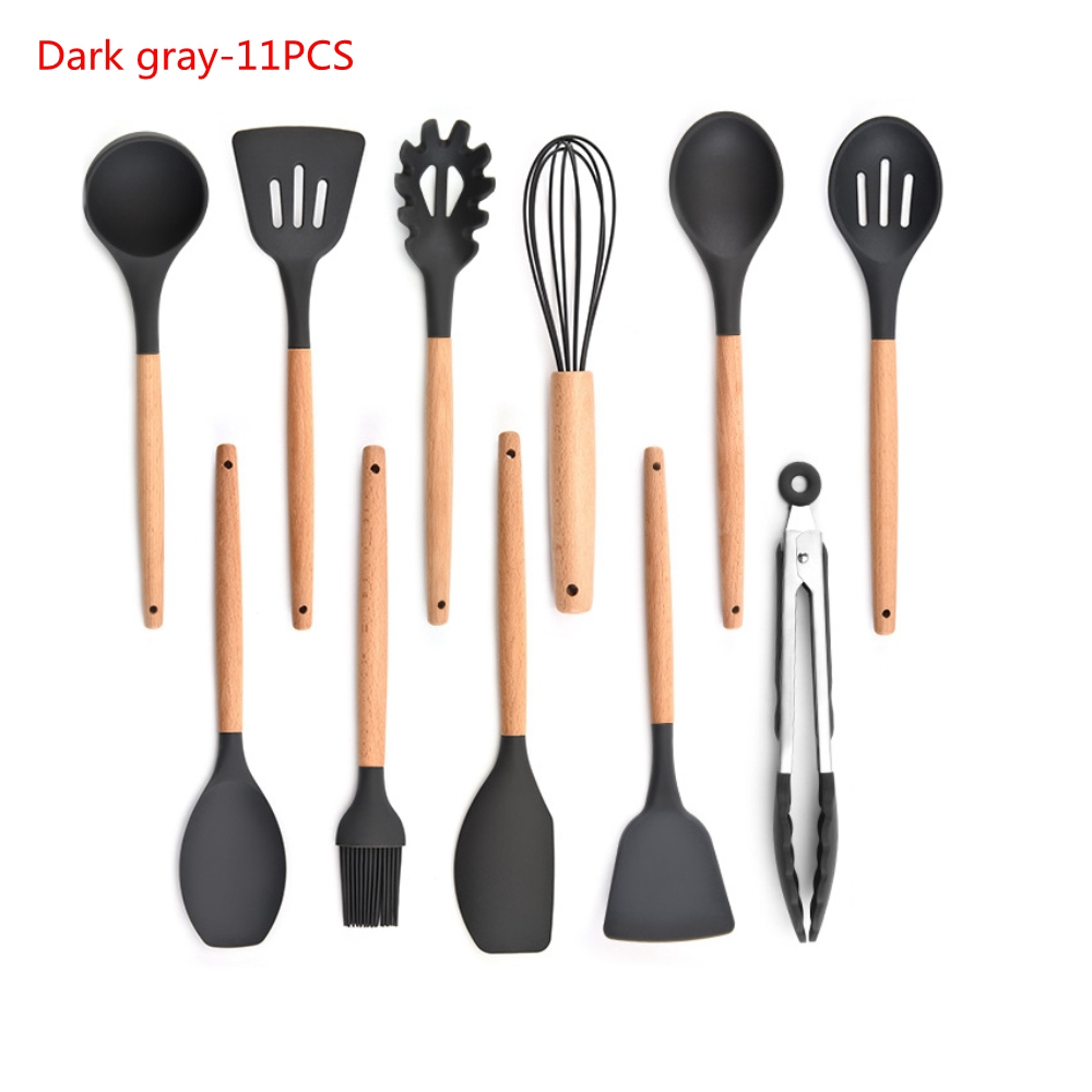 9/11Pcs Silicone Cooking Utensils Set Non-stick Spatula Shovel Wooden Handle Cooking Tools Set Kitchen Tools