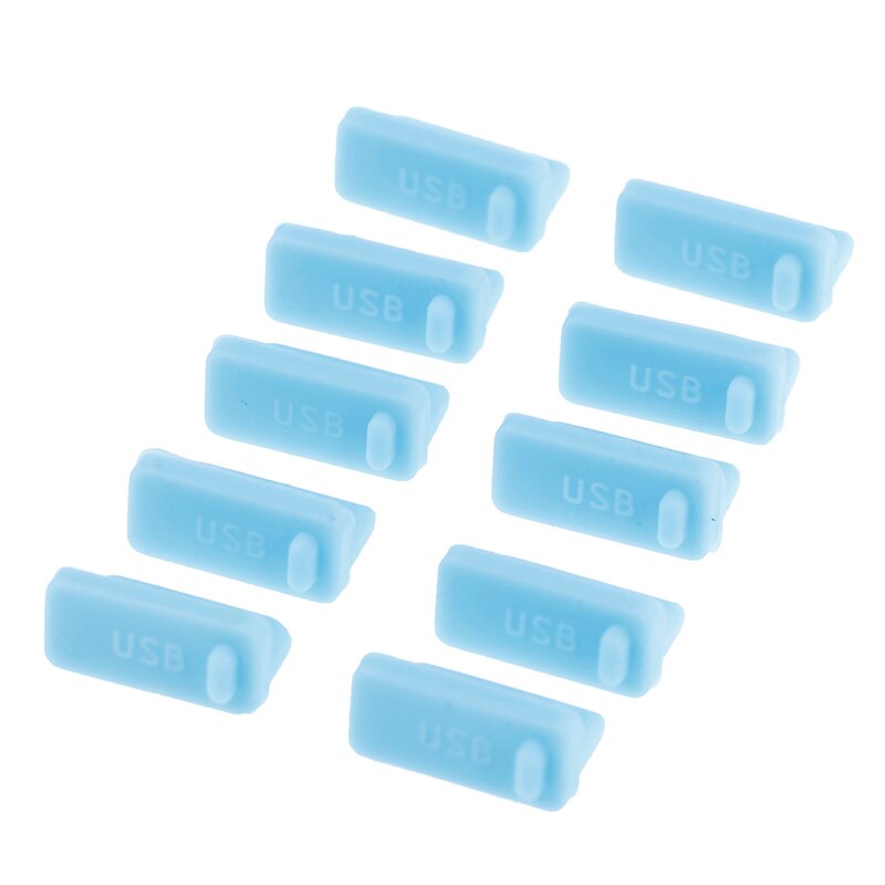 10Pcs Universele Usb Silicone Anti Dust Plug RJ45 Interface Stofdicht Poort Cover Stopper Voor Laptop Pc: Blauw
