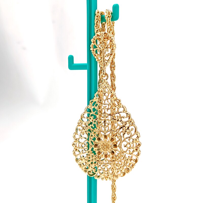 Marokkaanse Bruiloft Sieraden Set Bruids Haar Sieraden Metalen Golvend Draad Hanger Ketting Hollow Bloem Oorbellen Voor Vrouwen