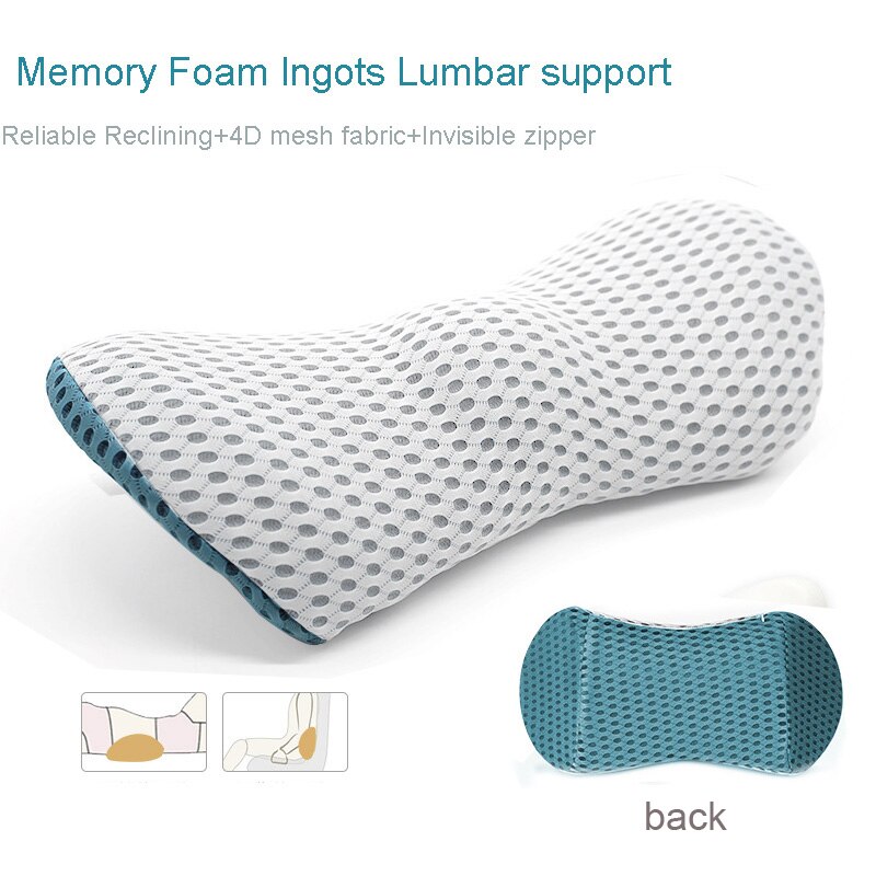 Slow Rebound Memory Cotton Lumbar Support Pillow for Office Chair Multi-Functional Car Back Pillow Waist Protect Cushions HM014: Reseau white blue