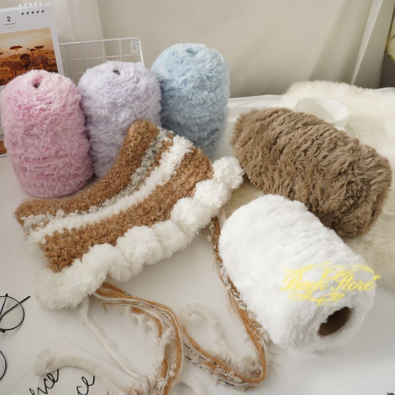 Imitation Mink Fur Yarn Hand Woven High-end DIY Hook Hat Hook Scarf Sweater Slippers Soft Fur Coarse Yarn Crochet Handmade Scarf