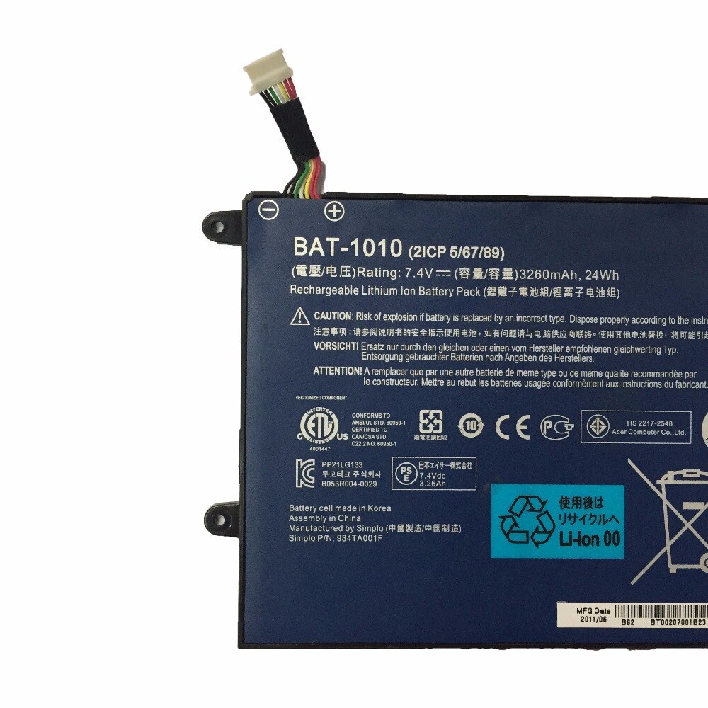 7.4v 24wh 3260mah BAT-1010 Original Laptop Battery for Acer Iconia Tab A500 A501 A500-10S32u BAT-1010 bat 1010
