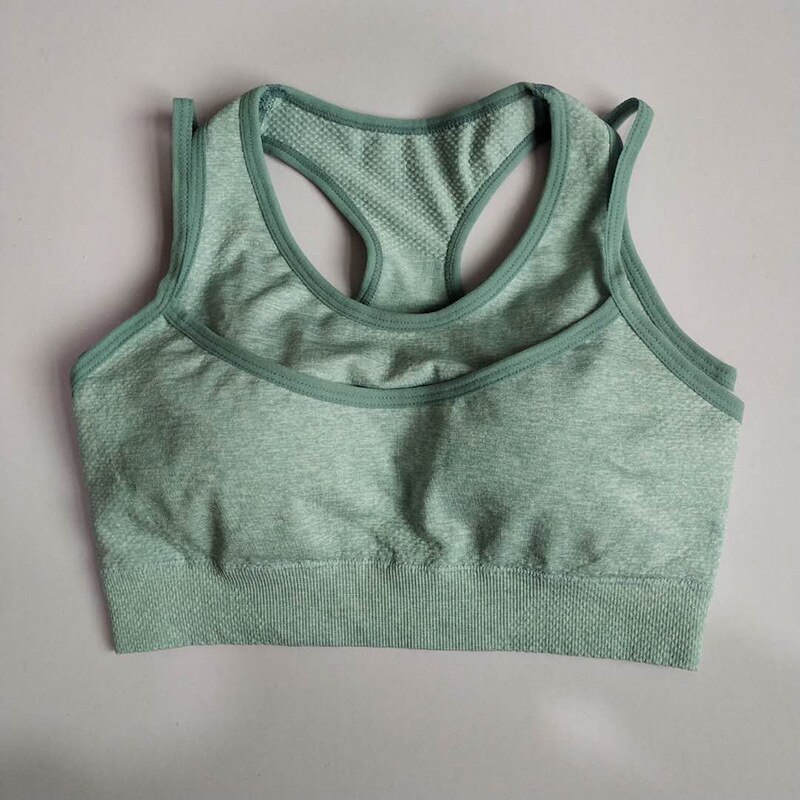 Sujetador deportivo de realce para mujer, Top corto con tanque de ropa deportiva para Fitness, Yoga, correr,: green / S