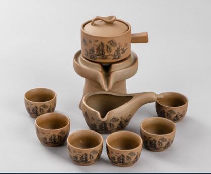 Paarse Klei Steen Slijpen Semi-Automatische Thee Set Creatieve Kung Fu Thee Pot Thee Ceremony Supplies Voor Maken Oolong Thee Pu'er thee: see chart2