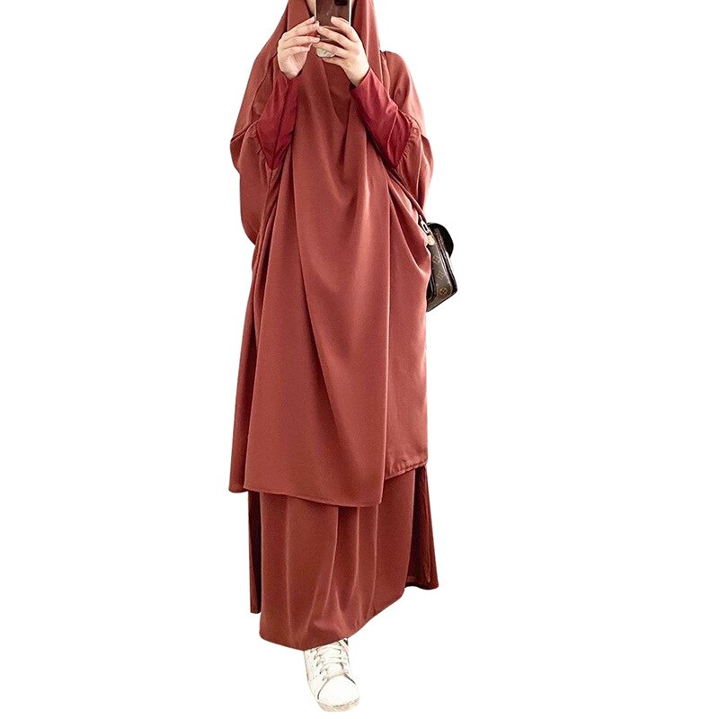 Eid hupullinen musliminaiset hijab mekko rukous vaate jilbab abaya pitkä khimar ramadan puku abayas hame setit islamilaiset vaatteet niqab: Oranssi