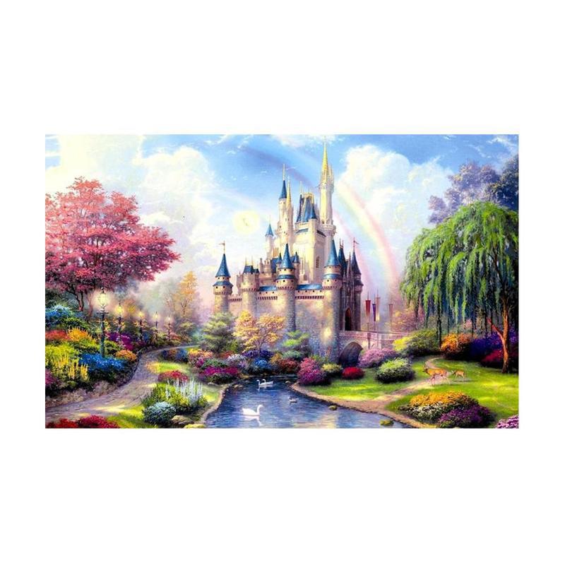 Rompecabezas de Castillo de paisaje para niños y adultos, juguete educativo de rompecabezas de 1000 piezas, 75x50Cm, G7R4: Default Title